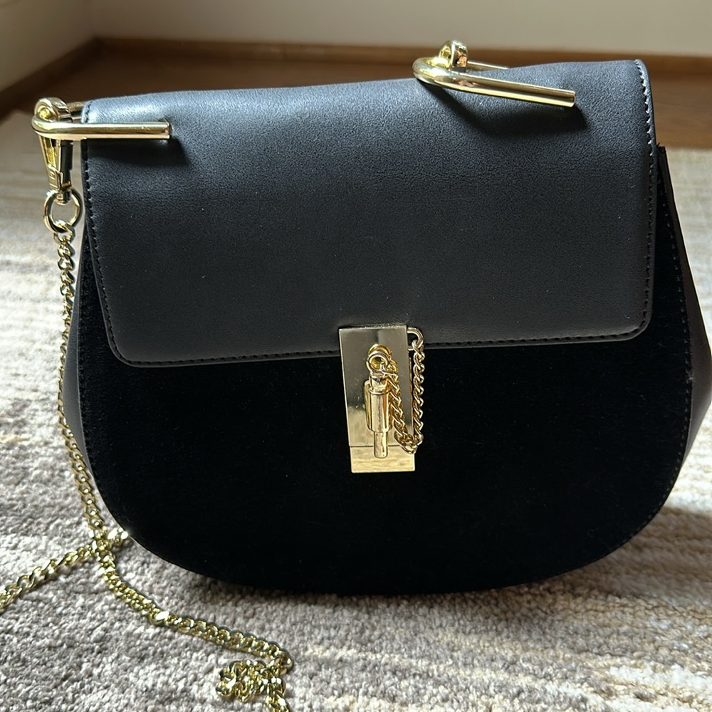 NWOT black leather/suede Handbag - Picture 2 of 5